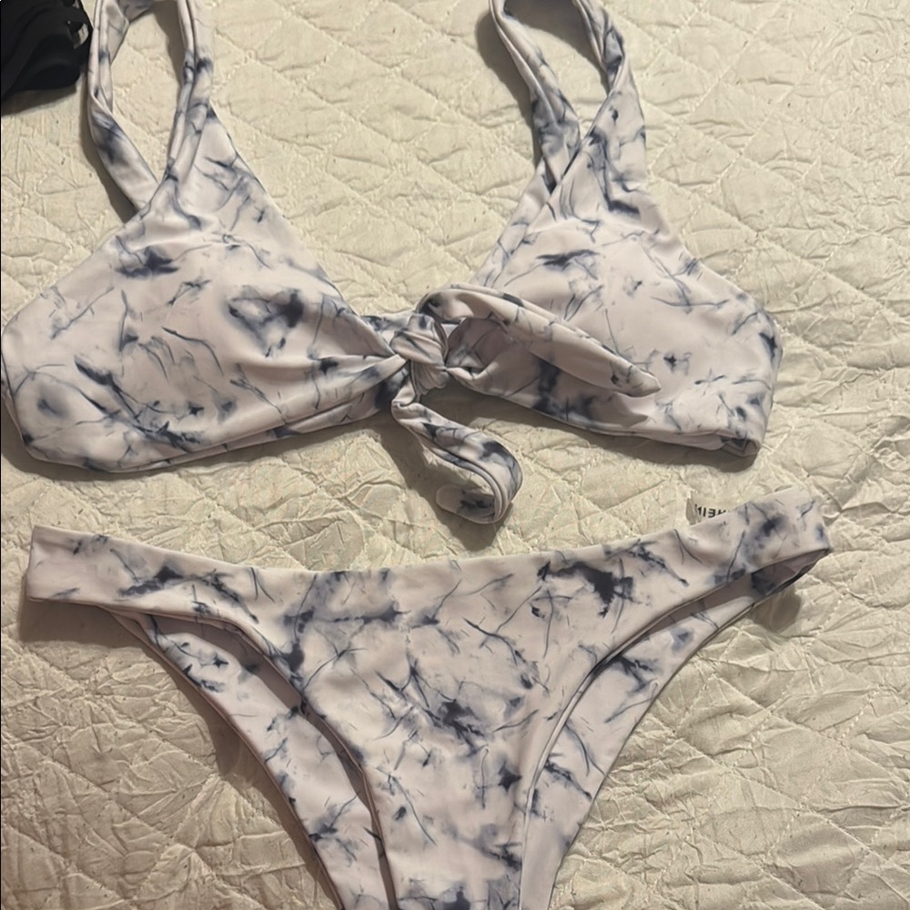 SHEIN Blue and White Tie-Dye Bikini